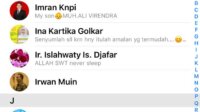 Andi Ina Kartika Sari masih ada dalam Grup Whatsaap DPD I Partai Golkar Sulsel. (Ist)