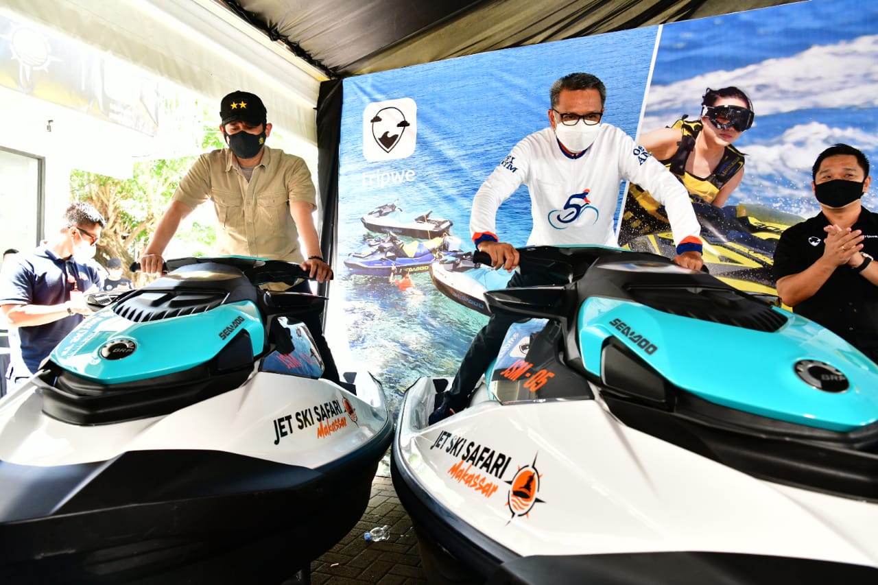 Gubernur Sulsel Nurdin Abdullah meresmikan Grand Opening Jet Ski Safari The Ultimate Hopping Experience di Kampung Popsa, Minggu, 29 November 2020. (Ist)