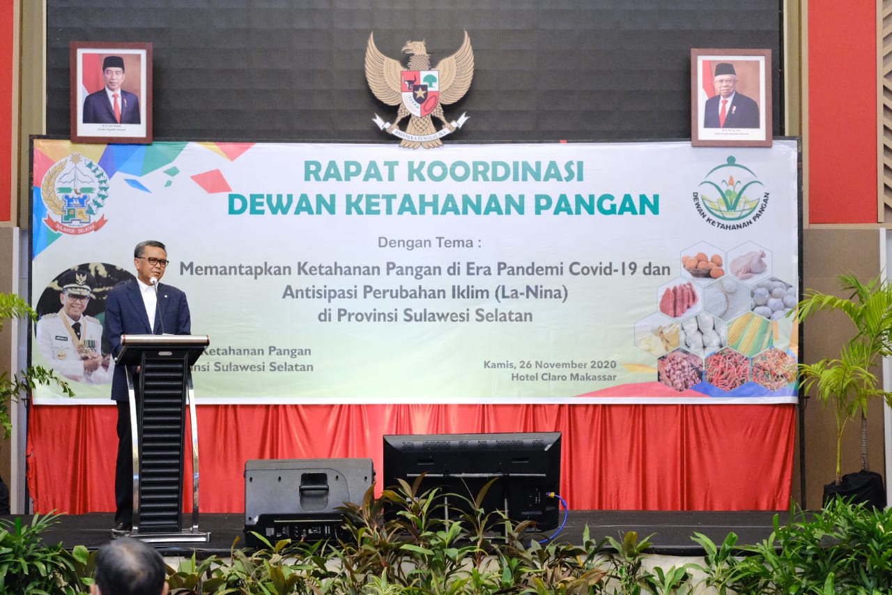 Gubernur menghadiri rapat Dewan Ketahanan Pangan Sulsel di Hotel Claro, Kamis 26 November 2020. (Ist)