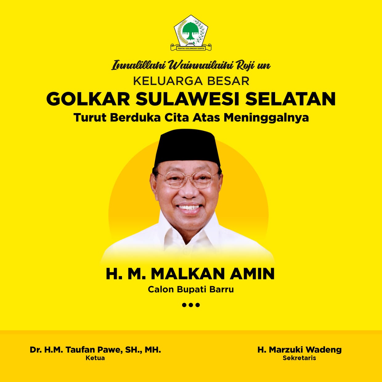 HM Malkan Amin meninggal dunia di hari pencoblosan, Rabu 9 Desember 2020. (Ist)