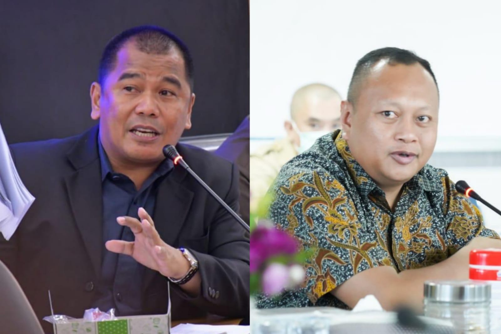 Sekreatris Fraksi Partai Golkar Sulsel Rahman Pina dan Ketua Fraksi Partai Nasdem Sulsel Ady Ansar (batik) berbeda pandangan dalam menyikapi LKPJ Gubernur 2020. (Dok)