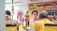Ketua DPD I Partai Golkar Sulsel Taufan Pawe memberi sambutan di Musda Bulukumba di Hakuna Matata Bira, Minggu 28 Agustus 2021. (Ist)