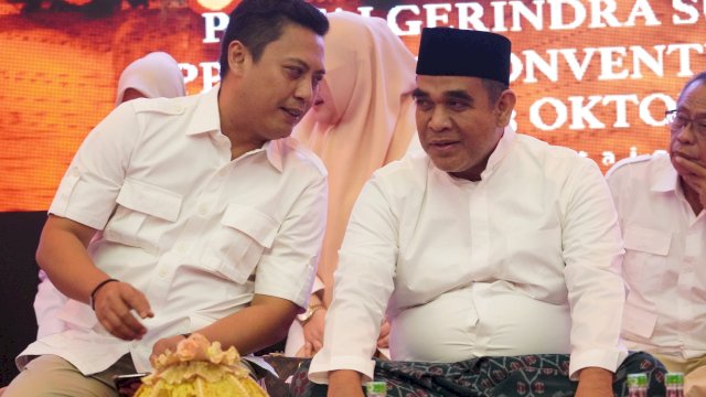 Ketua DPD Gerindra Sulsel Andi Iwan Darmawan Aras bersama Sekjen DPP Gerindra Ahmad Muzani beberapa waktu lalu. (Int)