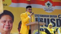 Nirwan Arifuddin berpidato usai ditetapkan sebagai ketua DPD II Partai Golkar Bulukumba, Minggu 29 Agustus 2021. (Ist)