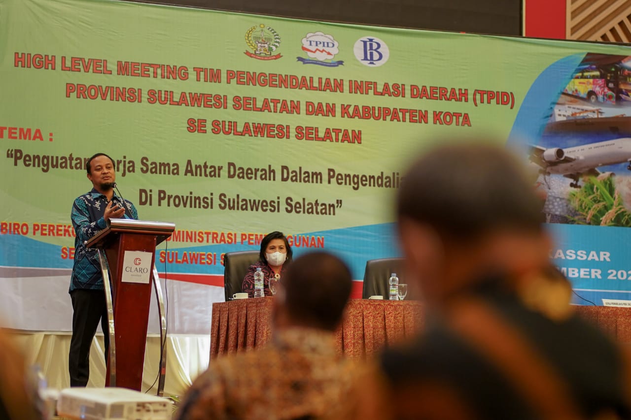 Plt Gubernur Sulawesi Selatan Andi Sudirman Sulaiman menghadiri High Level Meeting Tim Pengendalian Inflasi Daerah (TPID) Provinsi Sulawesi Selatan di Hotel Grand Claro Makassar, Kamis 2 Desember 2021. (Ist)