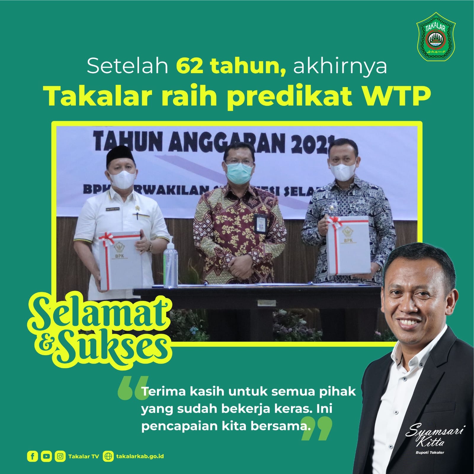 Takalar sukses meraih opini WTPdari BPK Sulsel, Selasa 17 Mei 2022. (Ist).jpg