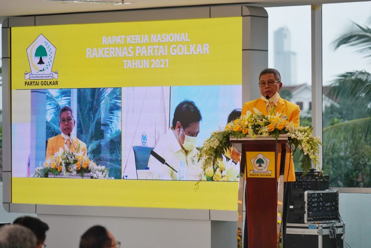 Ketua DPD I Golkar Sulsel Taufan Pawe saat berbicara di Rapimnas DPP Partai Golkar, Jumat 5 Maret 2021. (Ist)
