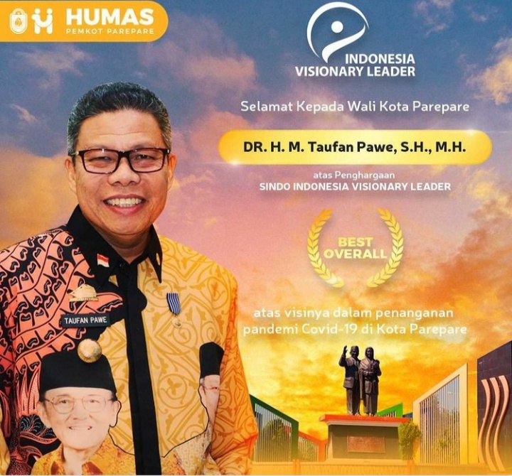 Walikota Parepare mendapatkan penghargaan Indonesia Visionary Leader, Kamis 22 Juli 2021. (Ist)